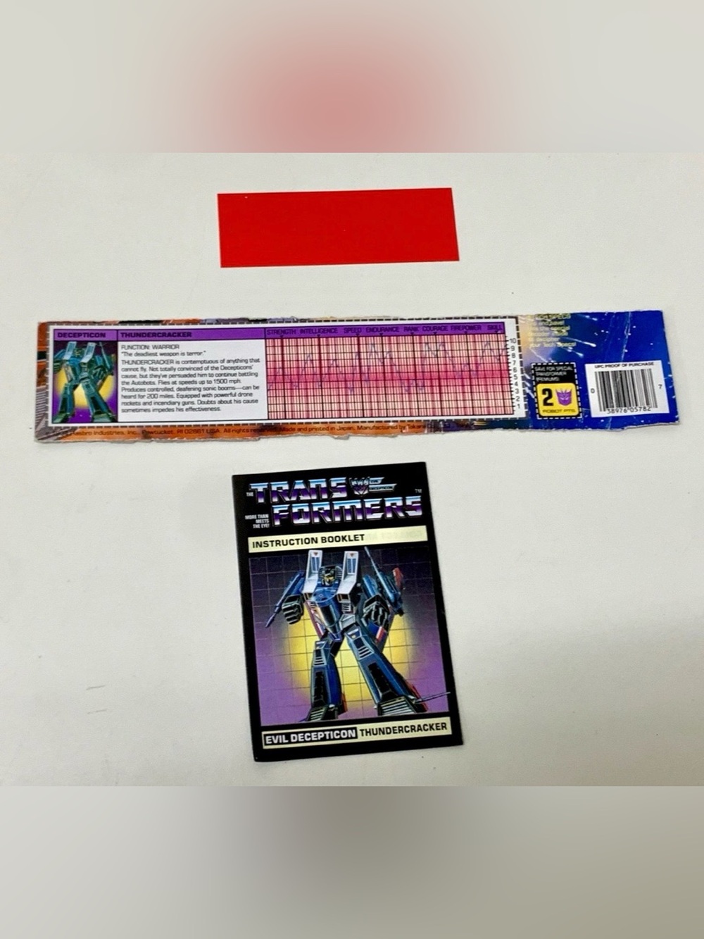 1984 Vtg Transformers G1 Thundercracker Tech Stat Card Decoder & Manual